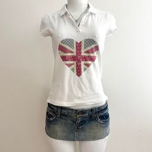 british flag heart polo tee y2k puff sleeve graphic polo